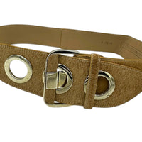 Etcetera Wide Camel Color Leather Oversized Grommet Waist Belt
