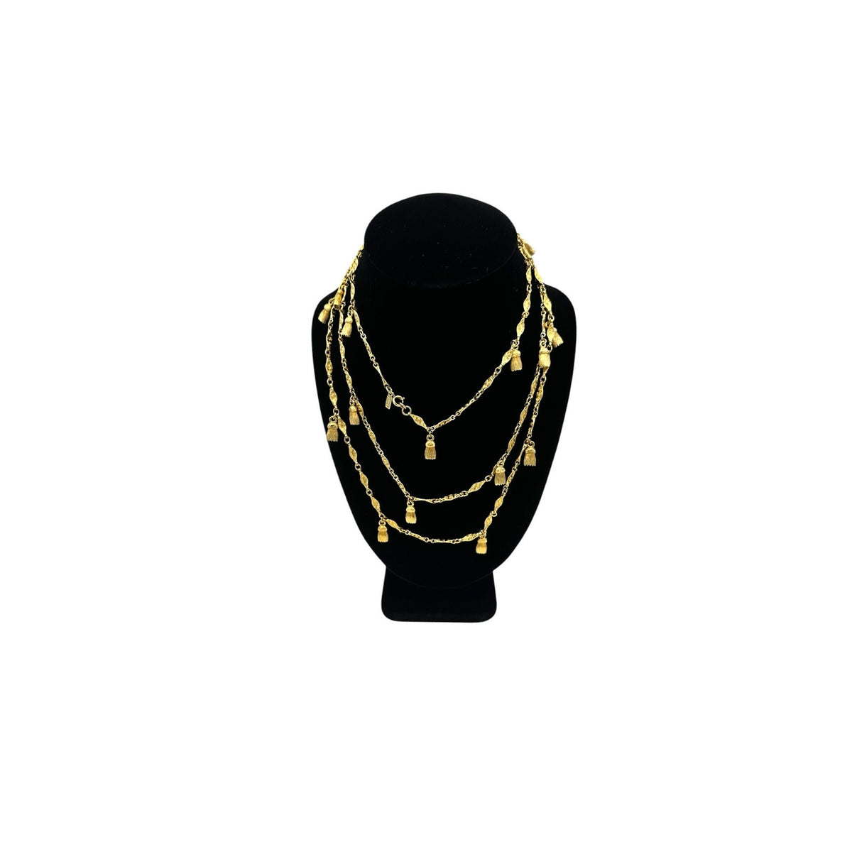 Monet Gold Long Textured Chain Tassel Charm Necklace