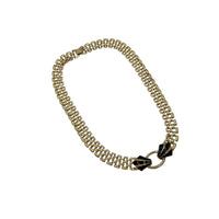 Trifari Gold Panther Link Chain Black Enamel Pendant