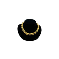 Vintage Gold Textured Link Black Cabochon Collar Necklace