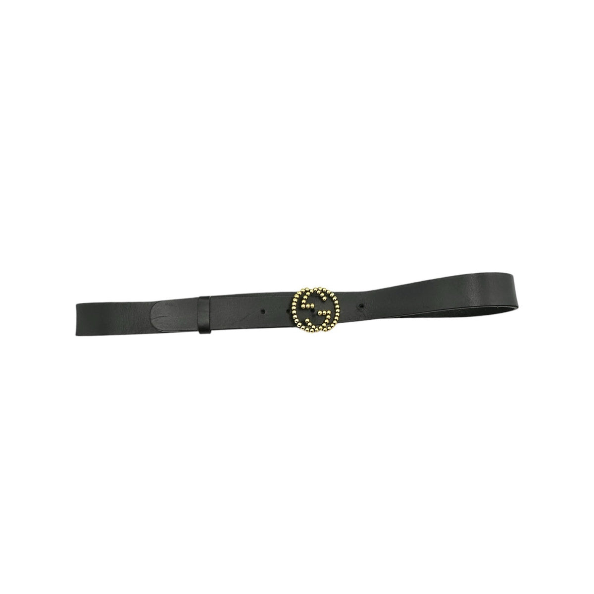 Gucci Black Leather Interlocking Beaded GG Belt Italy Size 36