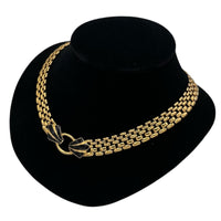 Trifari Gold Panther Link Chain Black Enamel Pendant