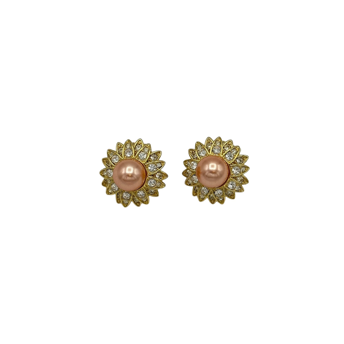 Joan Rivers Vintage Jewelry Layered Gold Flower Pink Pearl Clip-On Earrings