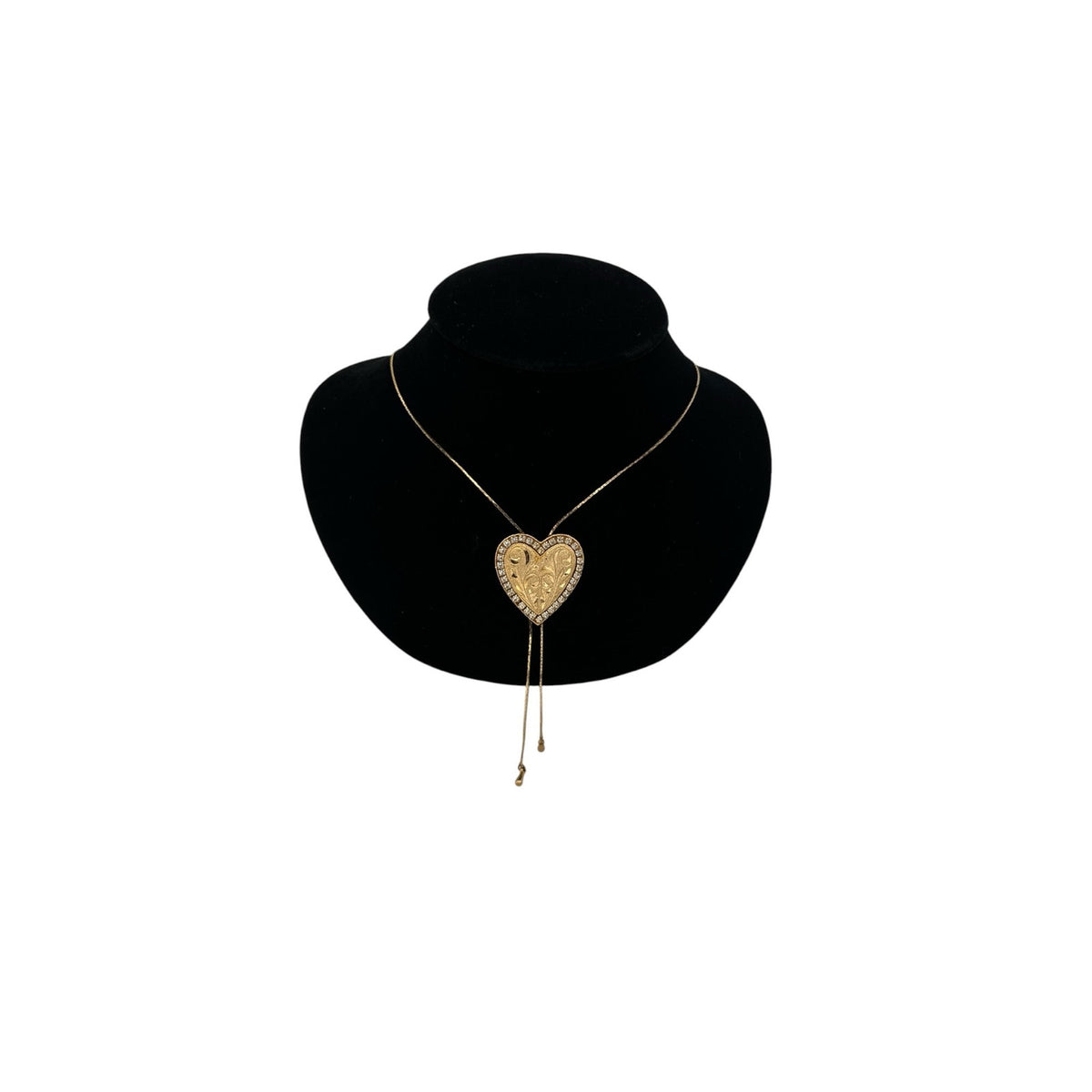 Vintage Gold Rhinestone Heart Slide Bolo Style Necklace