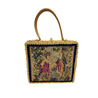 Midas of Miami Gold Wicker Tapestry Handbag Courting Couple