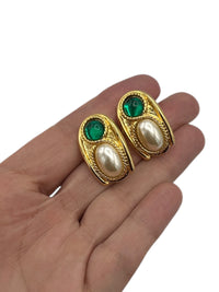 Napier Byzantium Green Cabochon & Pearl Clip-on Earrings