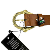 Bronzino Wide Brown Leather Belt with Brass Buckle