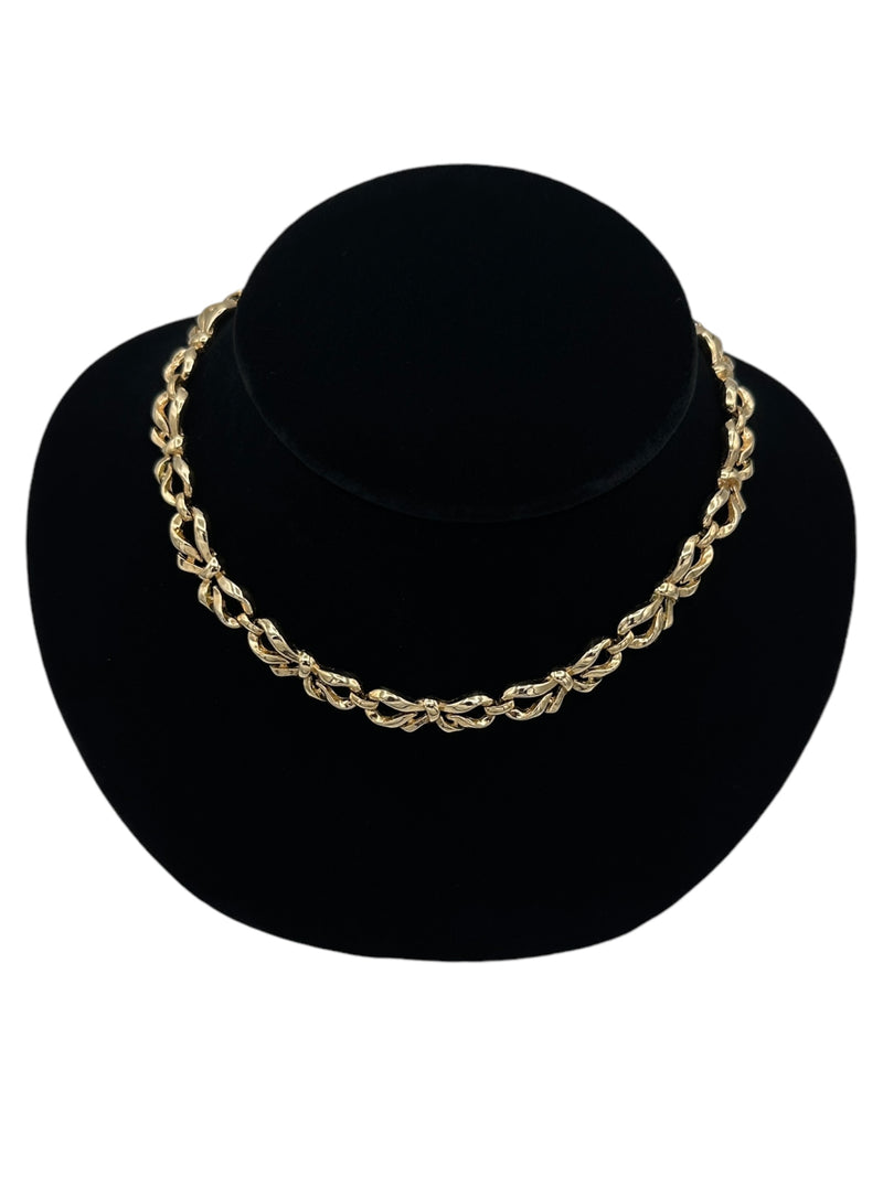 Trifari Gold Ribbon Bow Link Collar Necklace