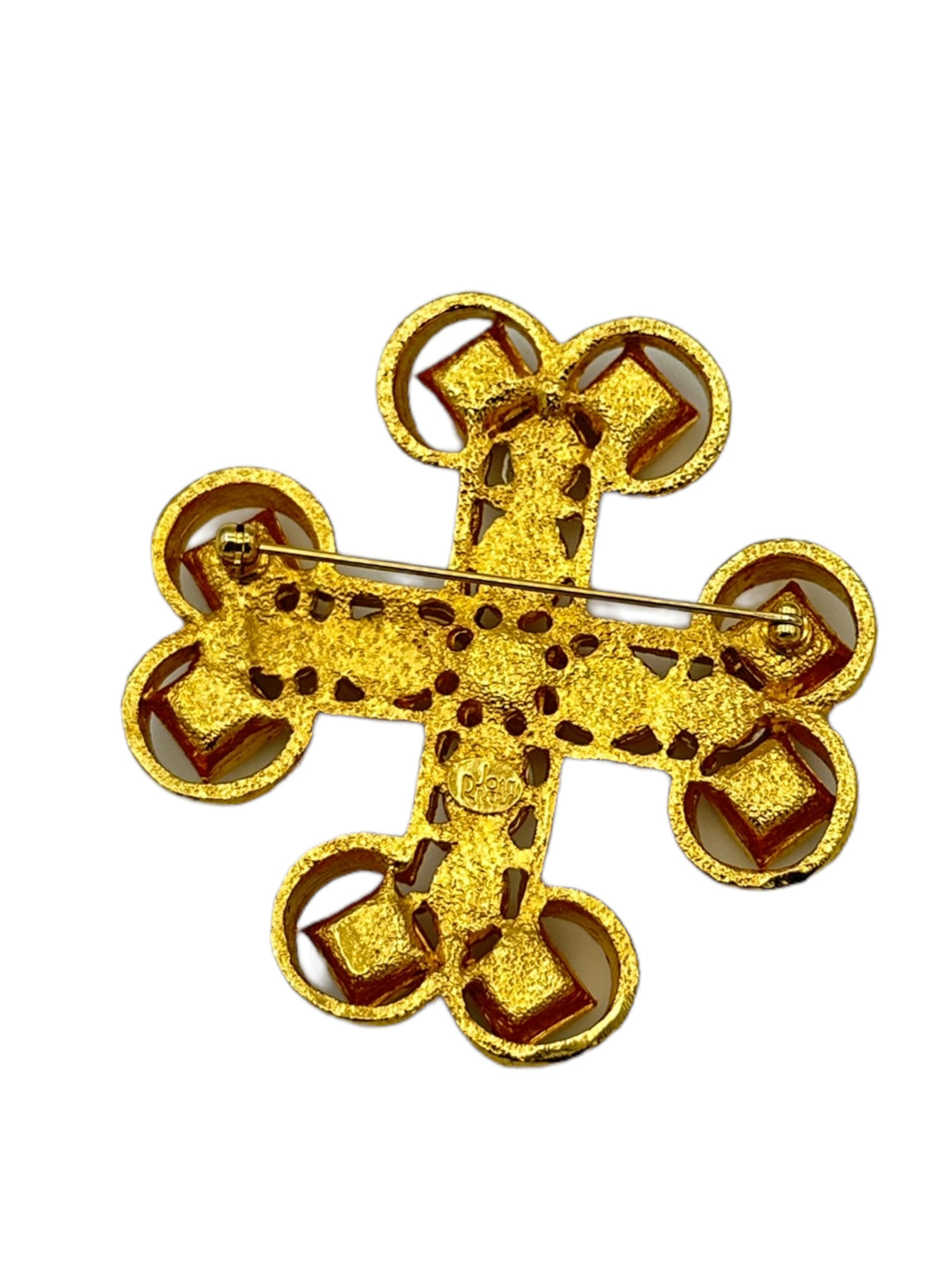 Joan Rivers Gold Mogul Rhinestone & Pearl Maltese Cross Vintage Brooch