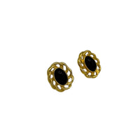 Monet Vintage Gold Jewelry Oval Black Cabochon Classic Pierced Earrings