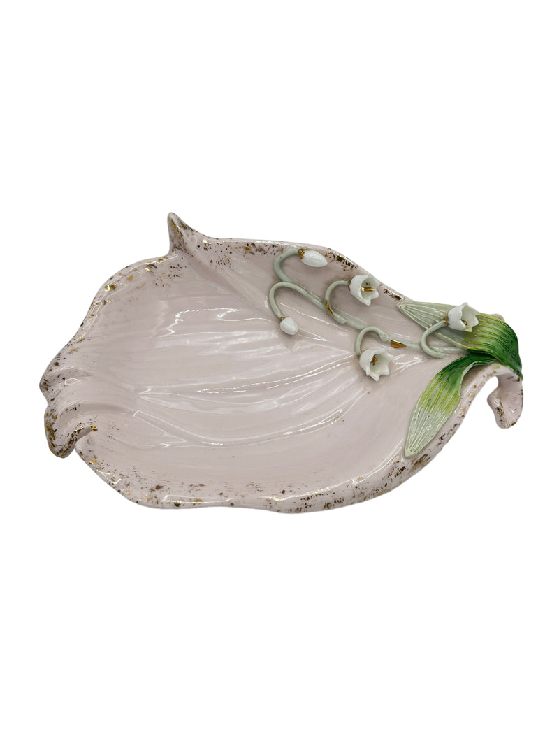 Lefton Floral Vintage Porcelain Trinket Dish Handpainted Pink Lilly of the Valley
