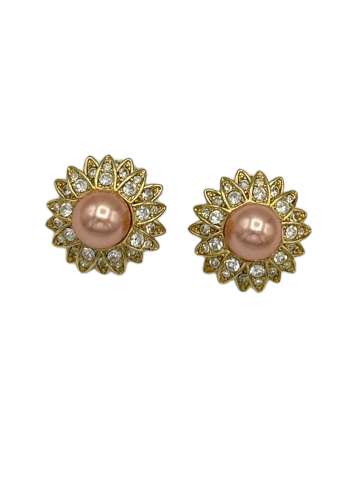 Joan Rivers Layered Pave Rhinestone Pink Pearl Clip-On Earrings