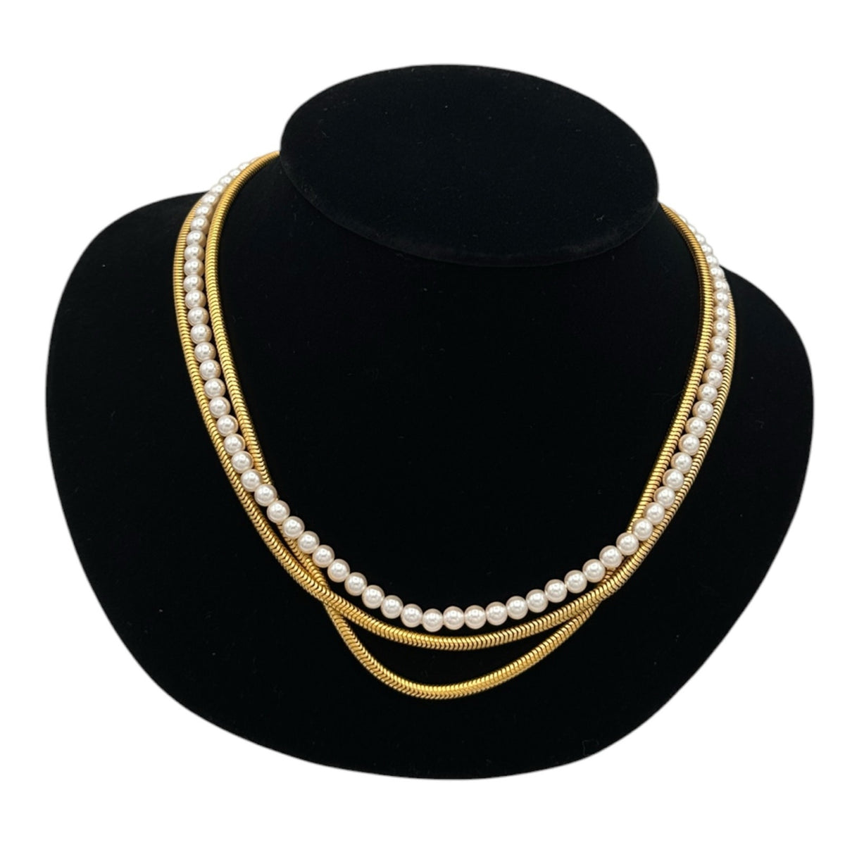 Richelieu Gold Snake Chain Pearl Strand Layered Necklace