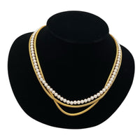 Richelieu Gold Snake Chain Pearl Strand Layered Necklace
