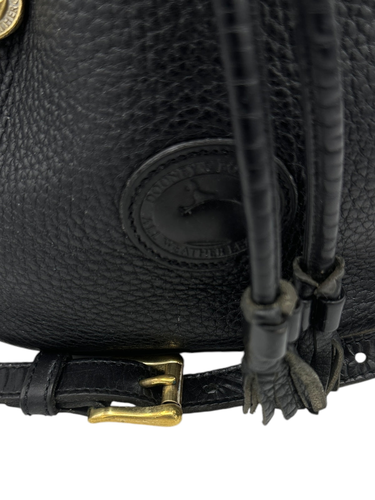 Dooney & Bourke All Weather Leather (AWL) Small Black Drawstring Bucket Crossbody Handbag USA