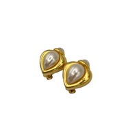 Joan Rivers Gold Heart Pearl Vintage Clip-On Earrings