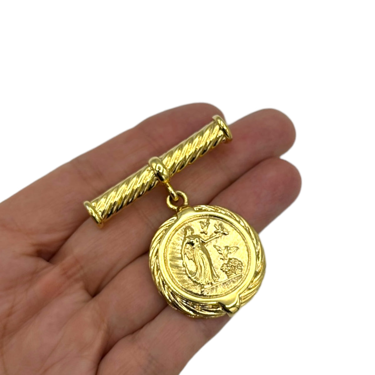 Classic Gold Medallion Dangle Vintage Brooch