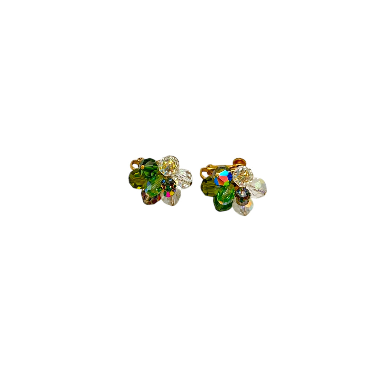 Vendome Green Faceted Crystal Cluster Vintage Clip-On Earrings