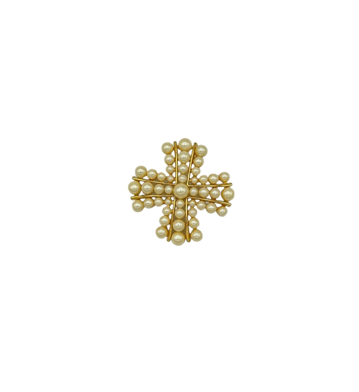 Joan Rivers Gold Pearl Maltese Cross Vintage Brooch