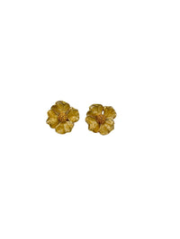 Golden Enamel Large Dogwood Flower Vintage Clip-On Earrings