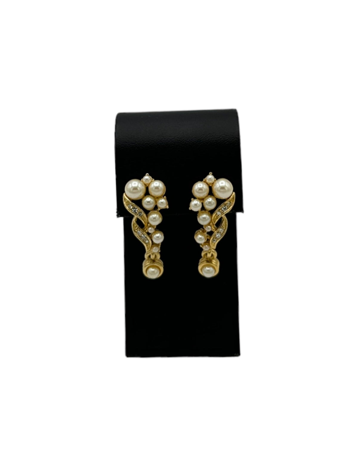 Richelieu White Pearl Cluster Waterwall Dangle & Rhinestone Pierced Earrings