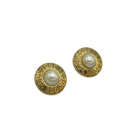 Givenchy Round Logo Faux Pearl Pierced Vintage Earrings