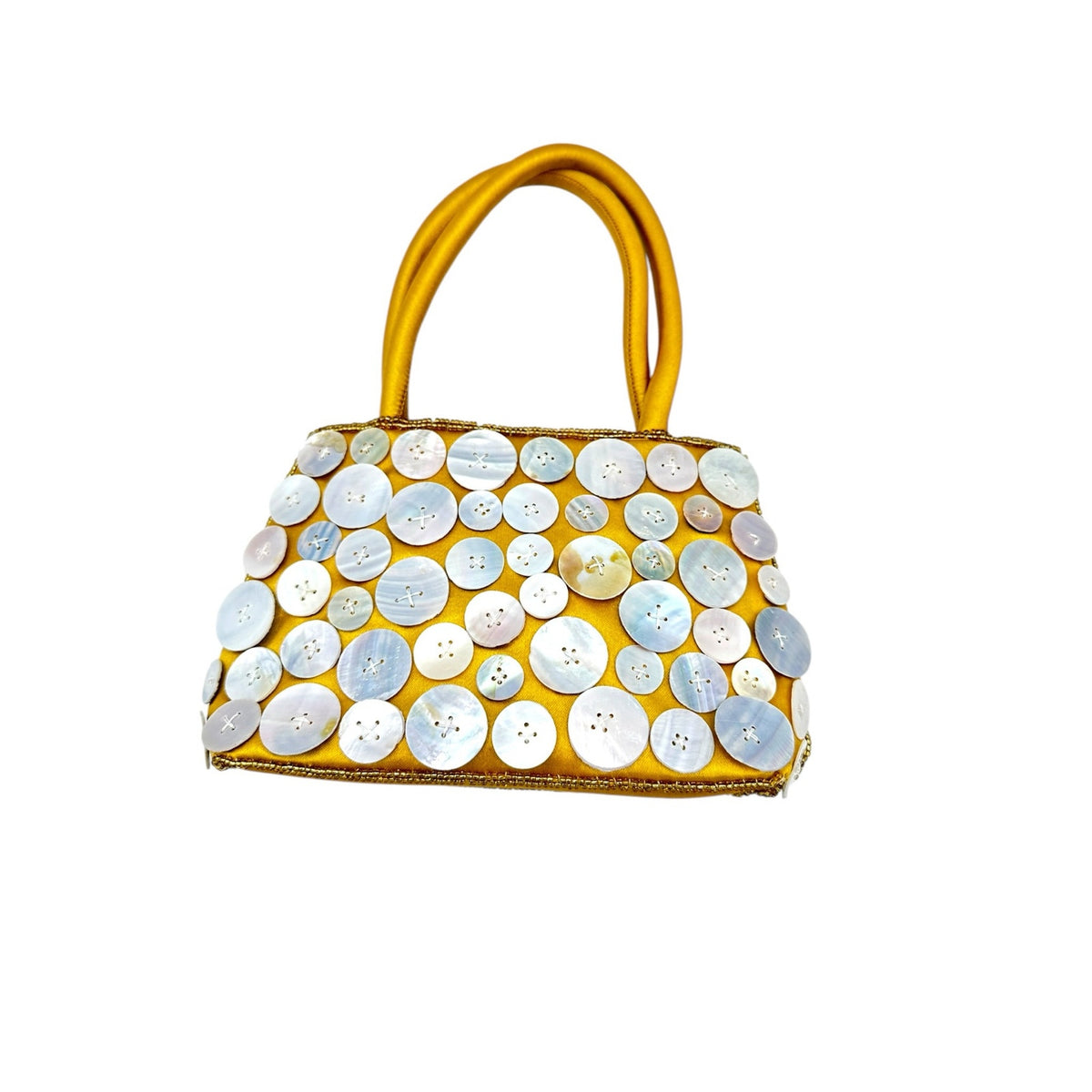 Mini Gold Satin White Button Top Handle Handbag