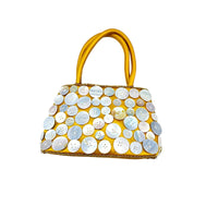 Mini Gold Satin White Button Top Handle Handbag