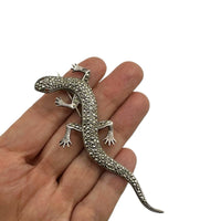 Sterling Silver Marcasite Lizard Brooch Ruby Red Eyes