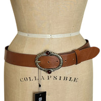 Bronzino Wide Brown Leather Belt with Brass Buckle