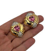 Nolan Miller Glamour Collection Pink Heart Crystal Clip-On Earrings