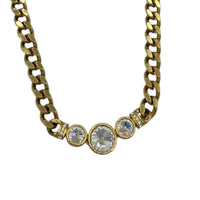 Vintage Gold Cuban Link Chain Necklace with Rhinestones