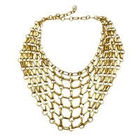 Bright Gold Tone Chain Maille Bib Necklace Matching Earrings Set