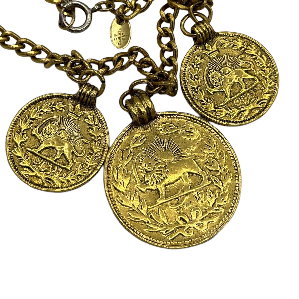 Les Bernard Lion Coin Charms Vintage Gold Chain Pendant