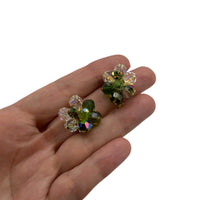 Vendome Green Faceted Crystal Cluster Vintage Clip-On Earrings