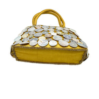 Mini Gold Satin White Button Top Handle Handbag