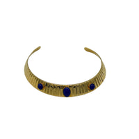 Vintage Gold Brass Choker with Blue Glass Cabochon Accents