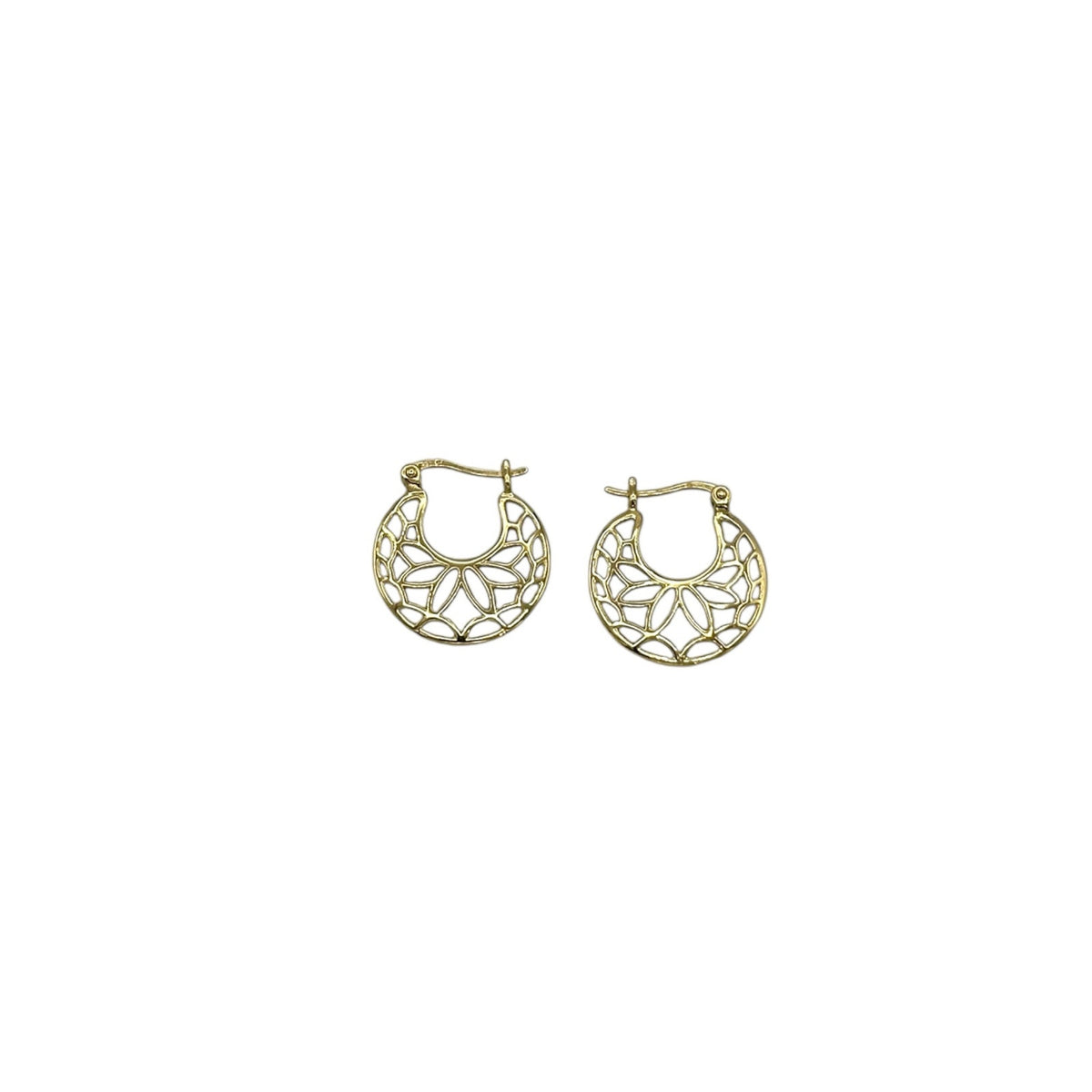 Sterling Silver Gold Plated Floral Design Hoop Pierced Earrings