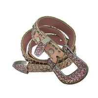 Kippys Pink Leather Western Statement Belt Y2k Crystal Buckle Size 32