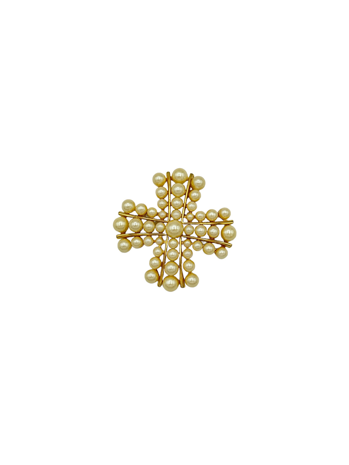 Joan Rivers Gold Pearl Maltese Cross Vintage Brooch