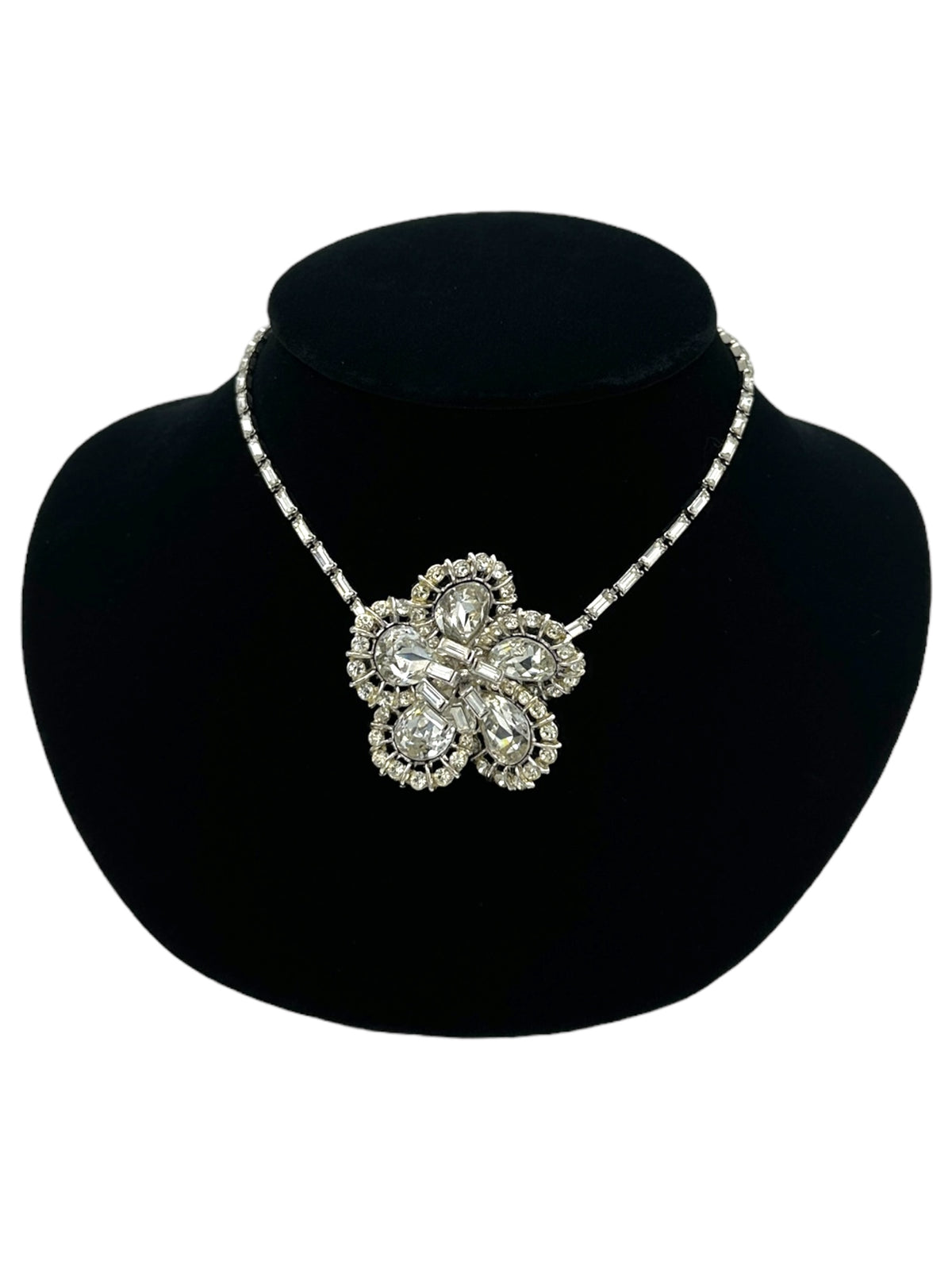 Crown Trifari Vintage Layered Rhinestone Flower Pendant