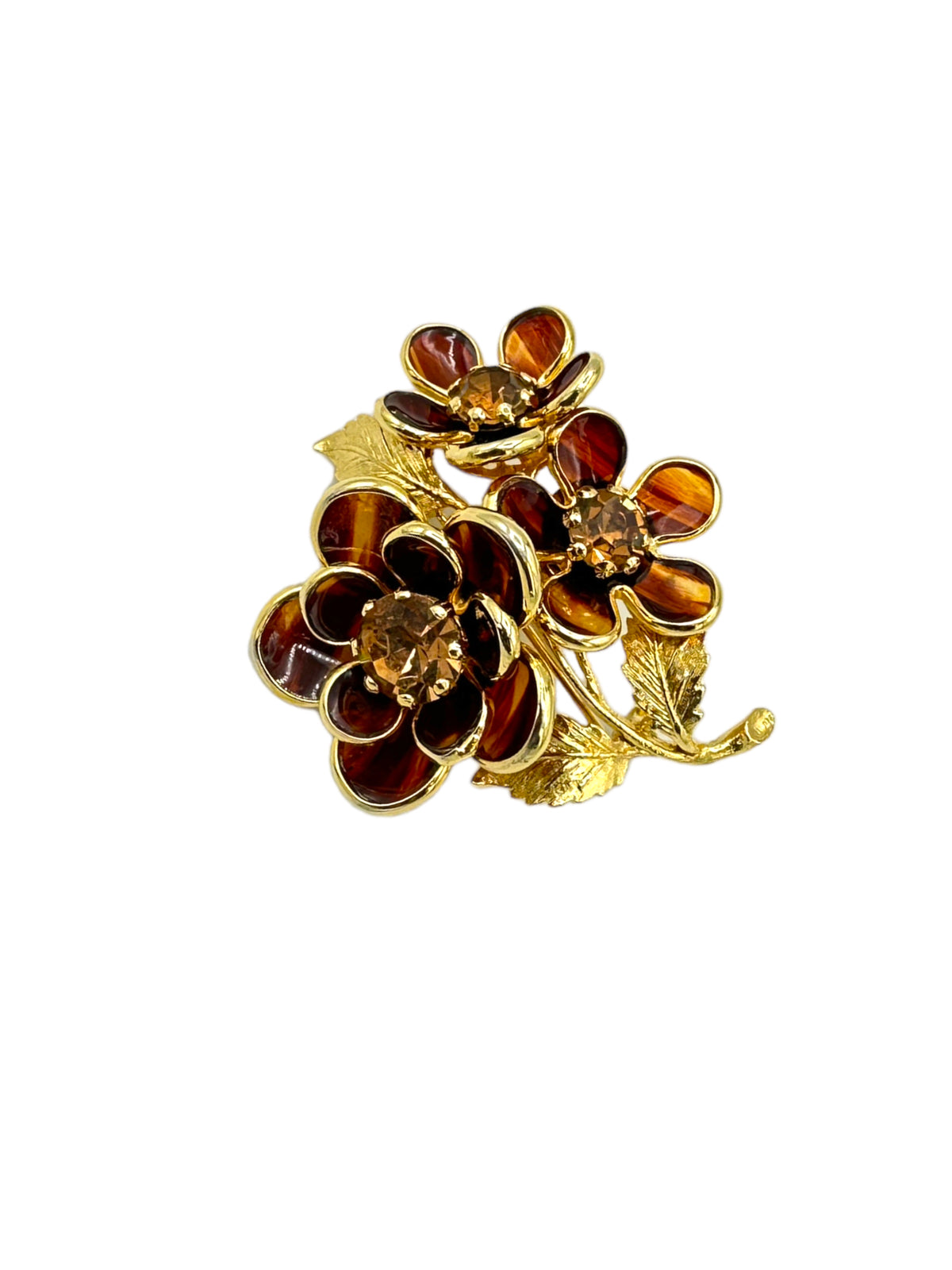 Layered Floral Tortoise Shell Brown Petal Brooch