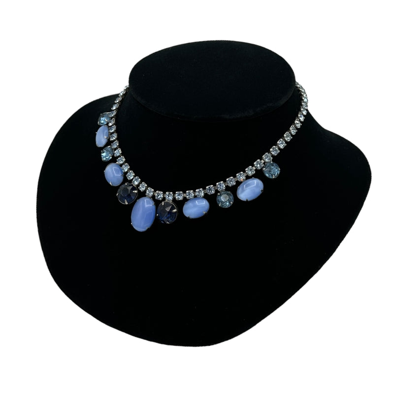 Vintage Blue Rhinestone Choker Necklace