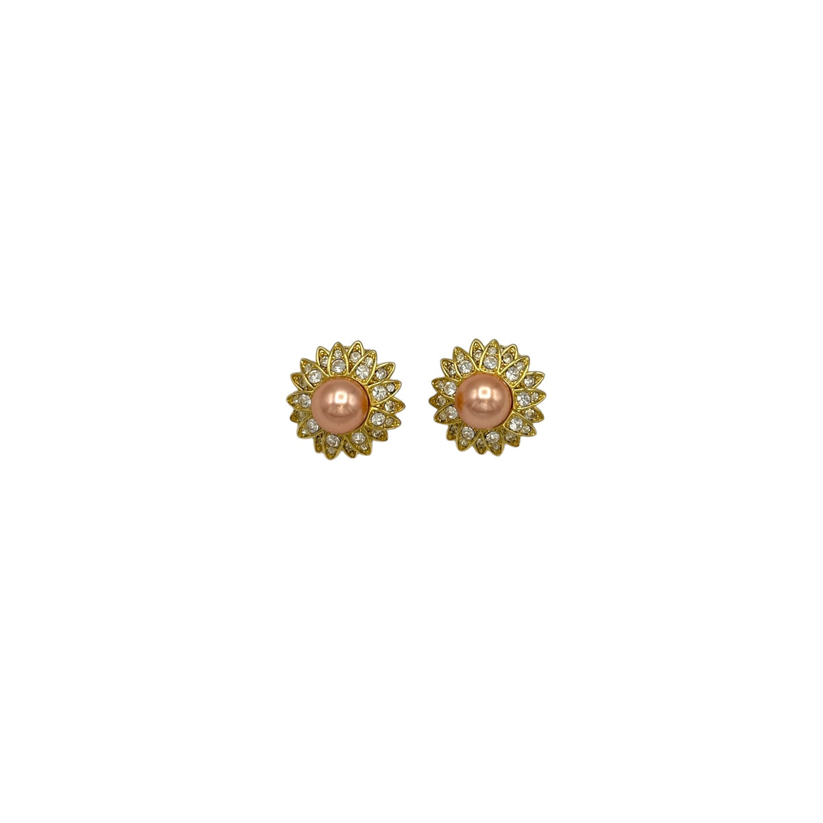 Joan Rivers Vintage Jewelry Layered Gold Flower Pink Pearl Clip-On Earrings