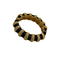 Vintage Chunky Gold Black Enamel Ribbed Hinged Bangle Bracelet