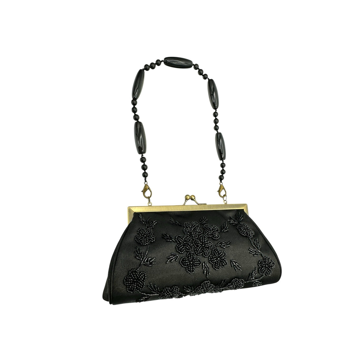 Black Beaded Evening Clutch Moni Couture Vintage Floral Purse