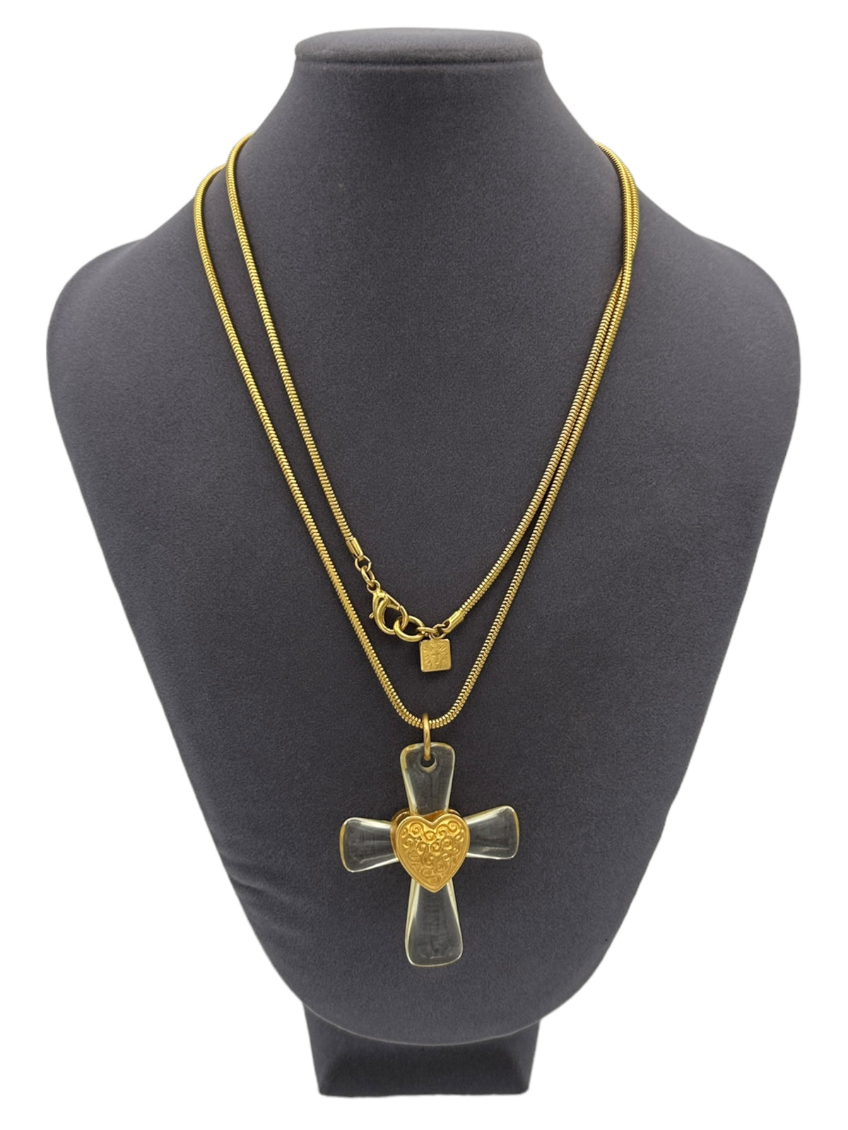 Anne Klein Clear Lucite Cross Pendant with Gold Snake Chain Necklace