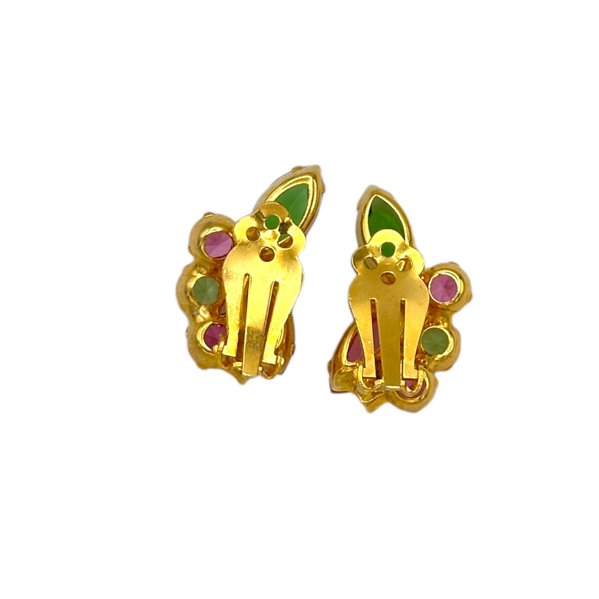 Juliana DeLizza & Elster (D&E) Pink & Green Rhinestone Clip-On Earrings