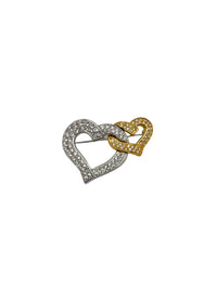 Swarovski Mixed Metals Silver & Gold Pave Crystal Double Heart Brooch