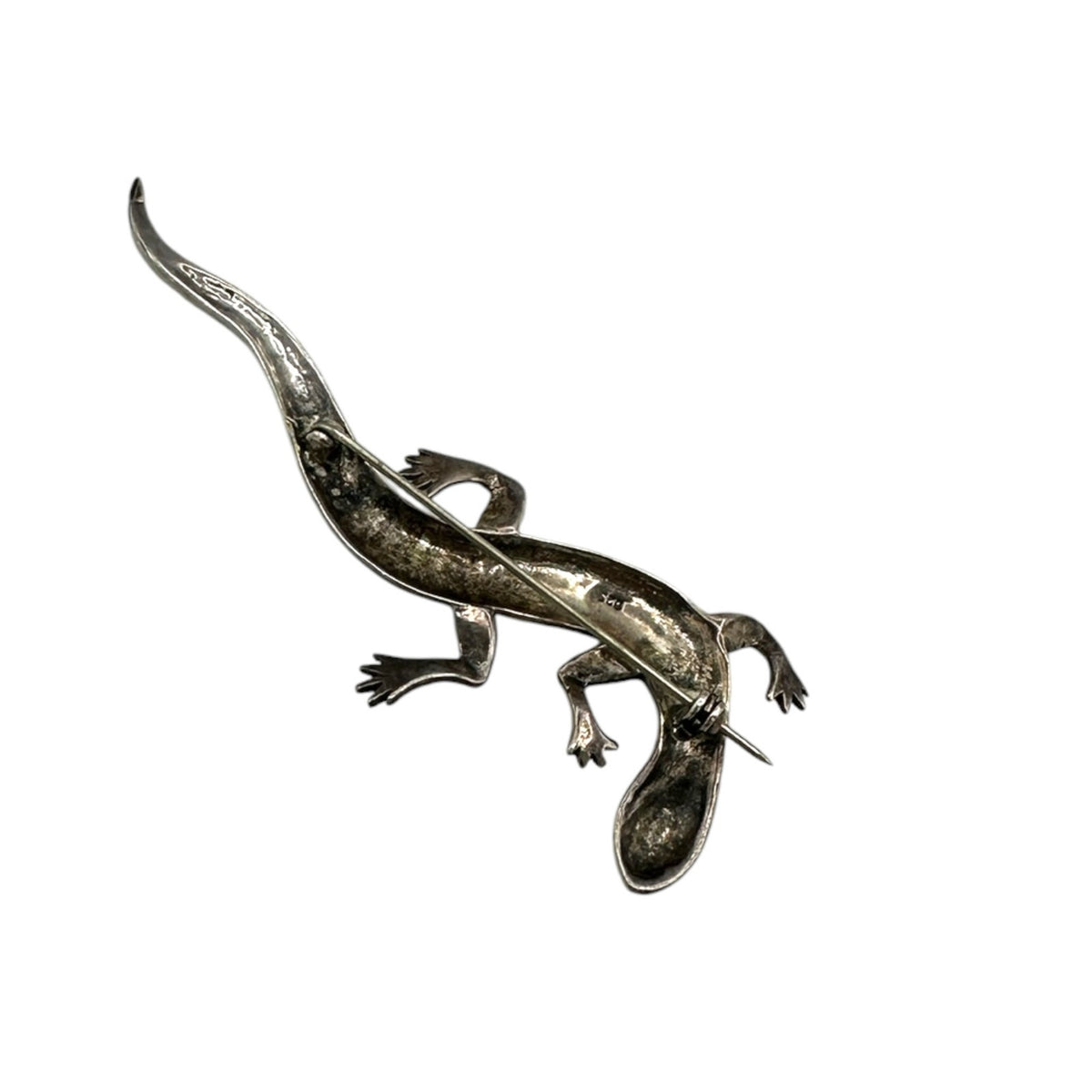 Sterling Silver Marcasite Lizard Brooch Ruby Red Eyes